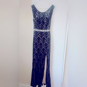 Navy Blue lace with Nude inside lining elegant Dress